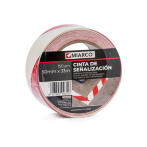 Cinta señalización adhesiva PVC blanco/rojo 50mmx33m MIARCO