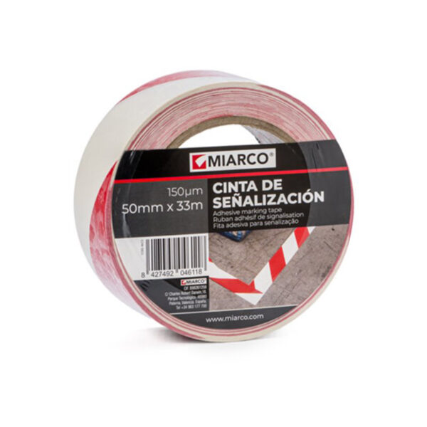 Cinta señalización adhesiva PVC blanco/rojo 50mmx33m MIARCO