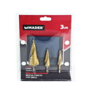 Juego 3 brocas escalonadas titanio para metales MADER